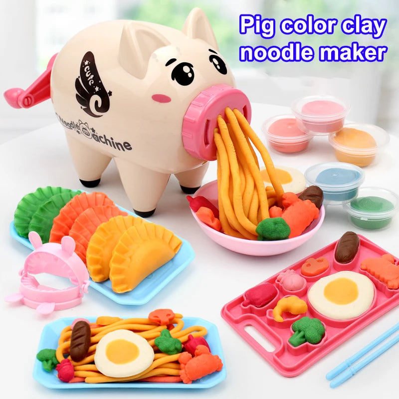 New Cartoon Cute Pig Noodle Maker Clay Making Mold Children's Plasticine Tool Set Educational Toys with 12 Colors of Clay